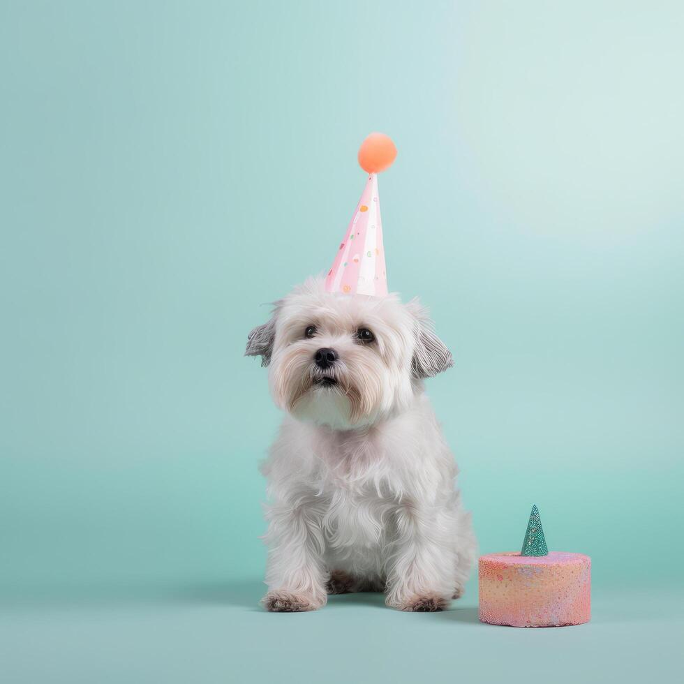 Cute funny birthday dog. Illustration photo