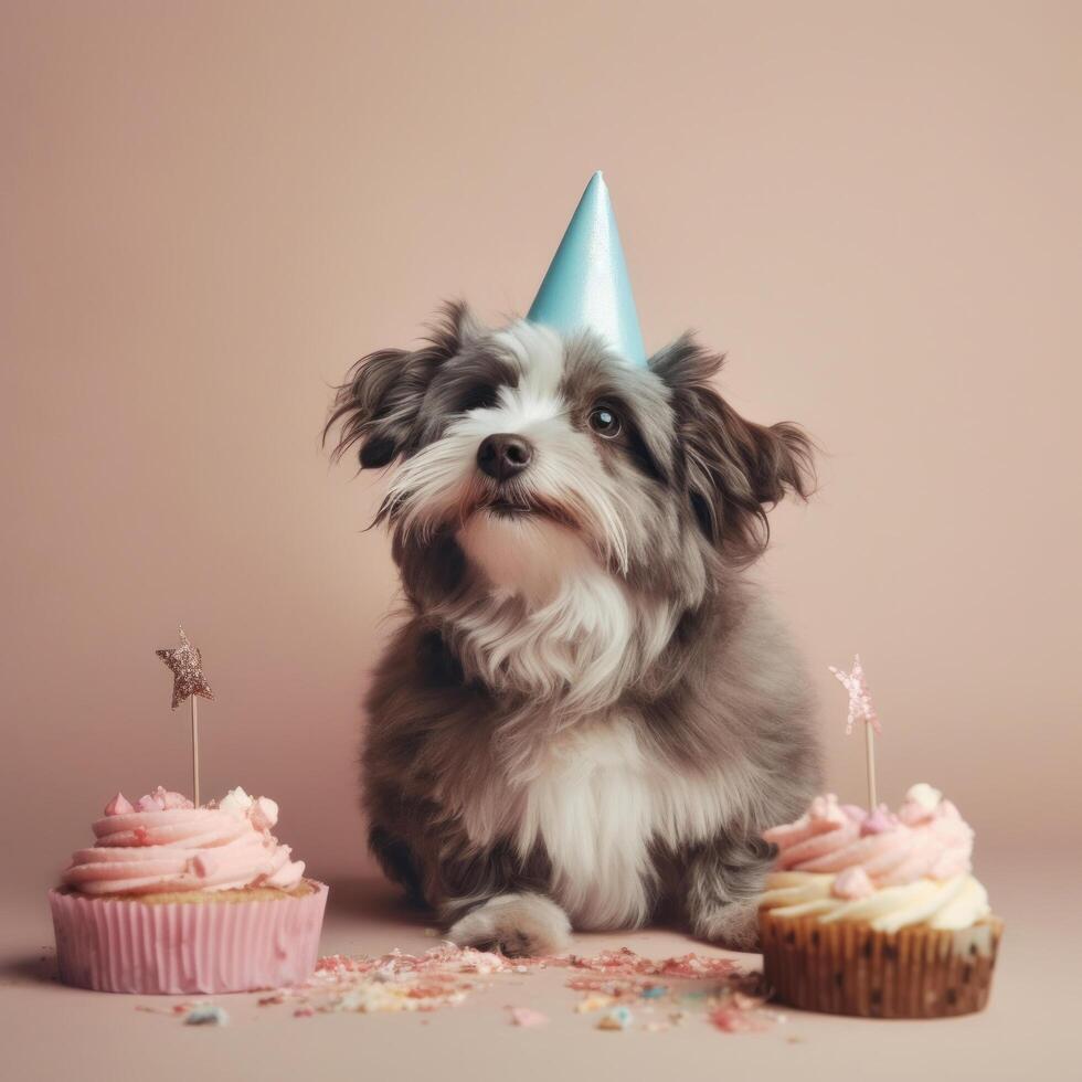 Cute funny birthday dog. Illustration photo