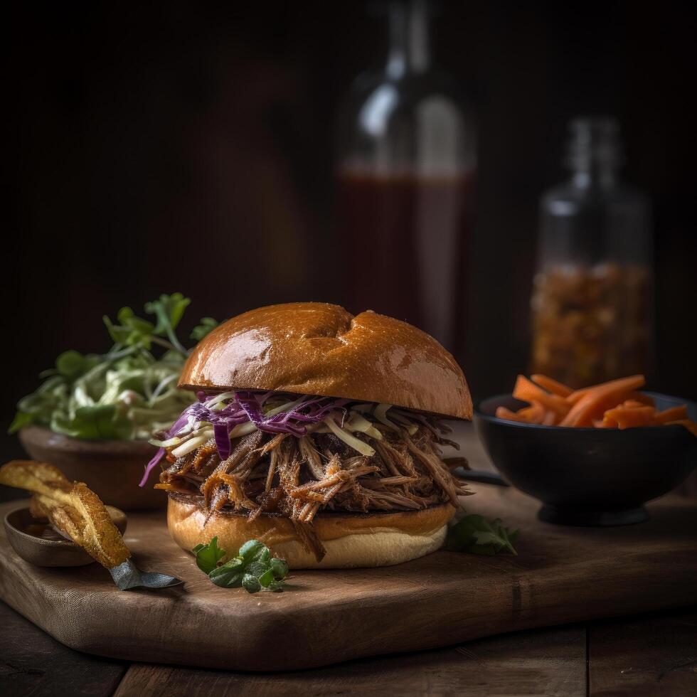 American barbecued pulled pork sandwich Illustration photo