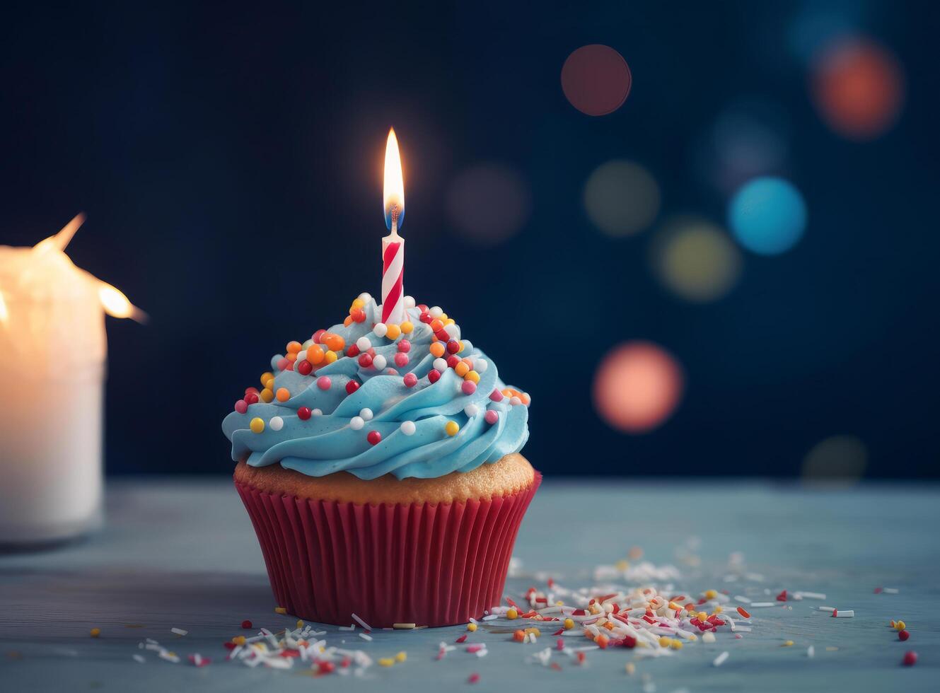 Birthday cupcake with candle. Illustration photo