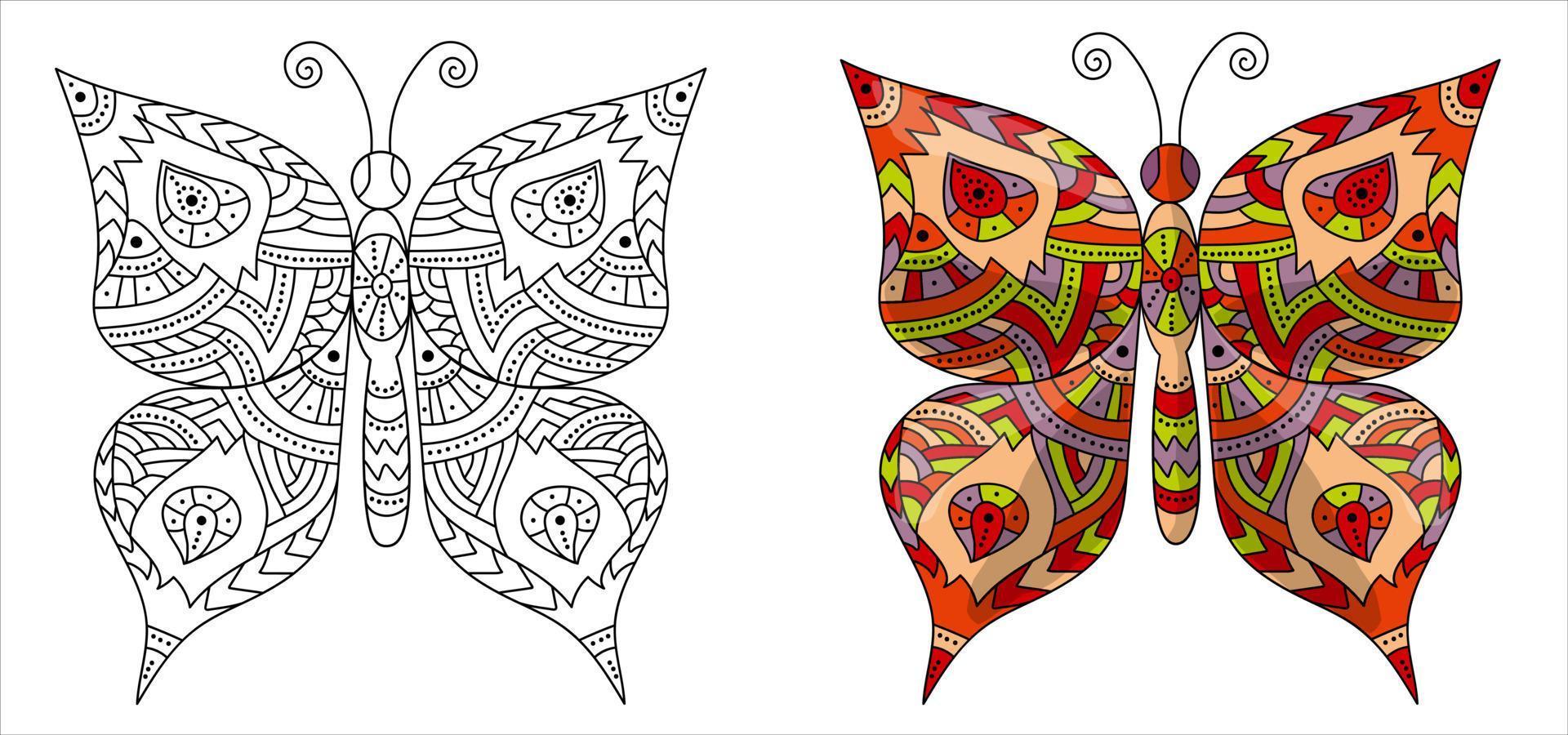 establecer mariposa. página para colorear en estilo zentangle. vector