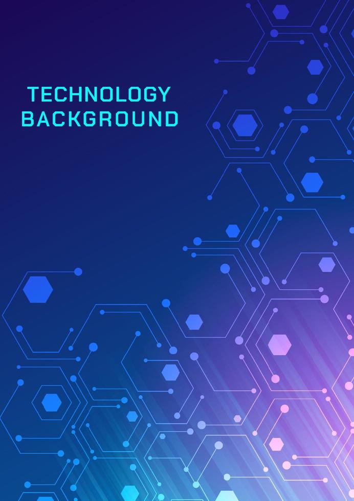 Abstract technology background vertical lines and dots with hexagon space on top left glowing square pink and blue light gradient background vector