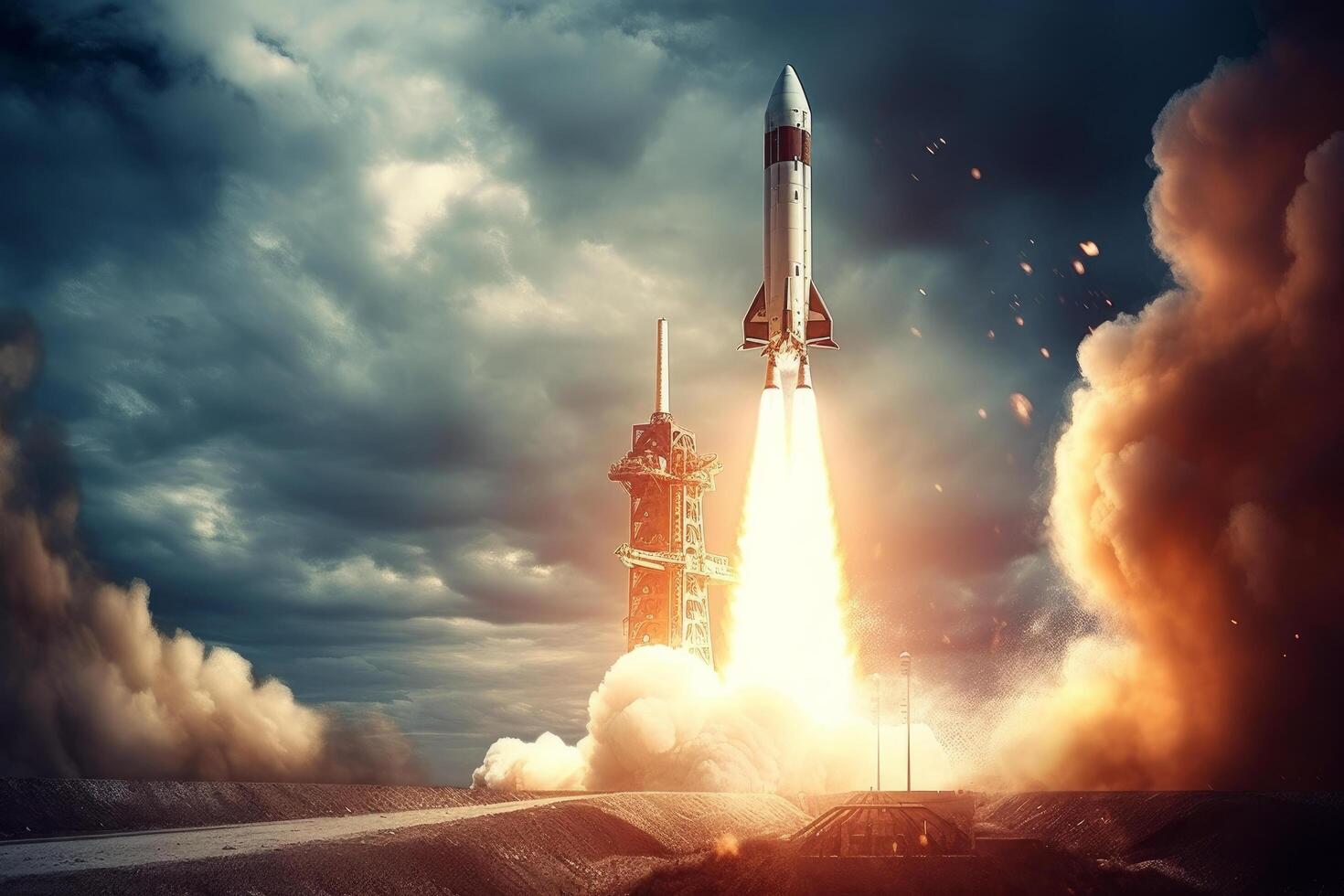 Space wallpaper rocket launch explosion with fire exploding. Illustration photo