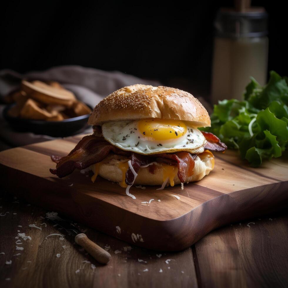 tocino huevo desayuno emparedado. ilustración ai generativo foto