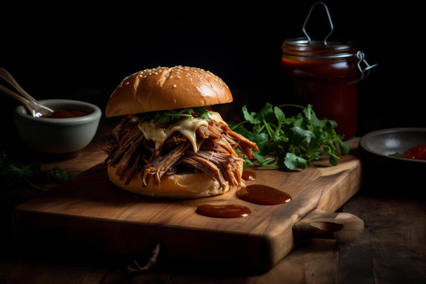 americano asado tirado Cerdo emparedado ilustración ai generativo foto