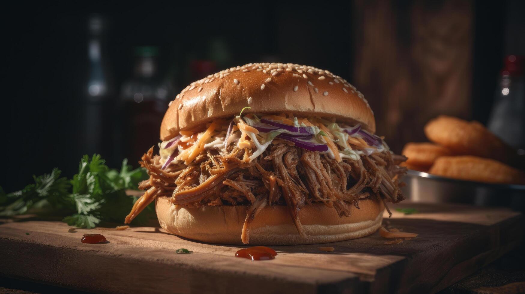 American barbecued pulled pork sandwich Illustration photo