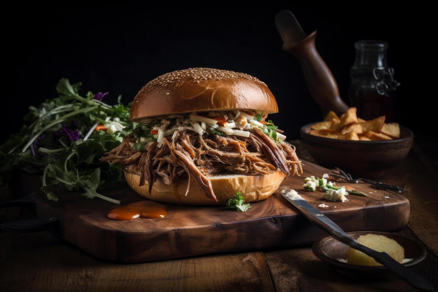 American barbecued pulled pork sandwich Illustration photo