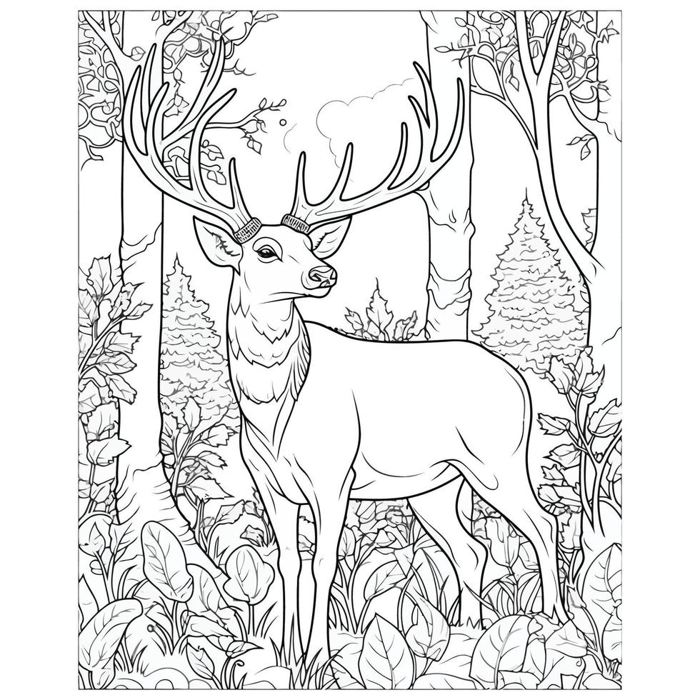 Cute Deer coloring page with floral design vector