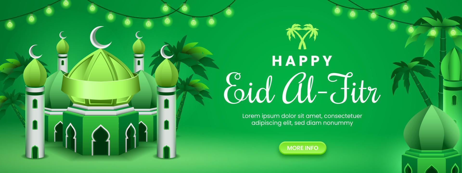 Green Mosque Eid Al-Fitr Banner vector