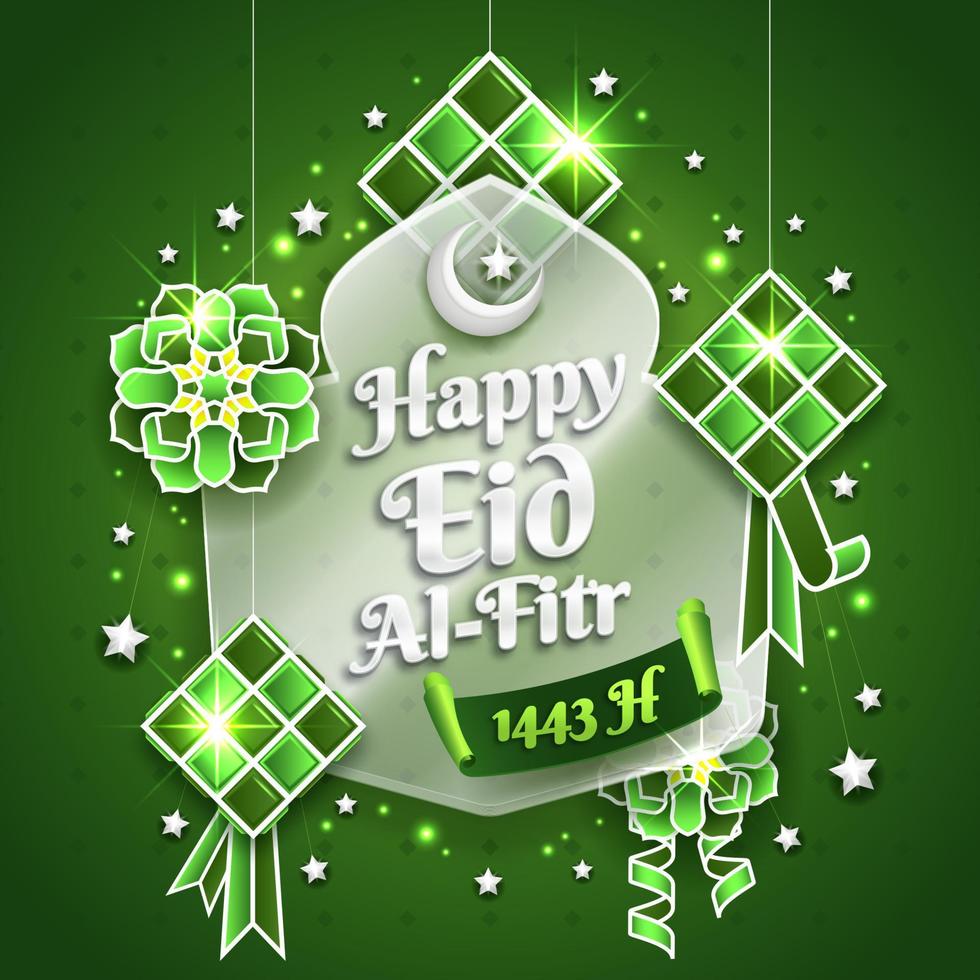 Happy Eid Al-Fitr with Ketupats on Glass Morphism vector