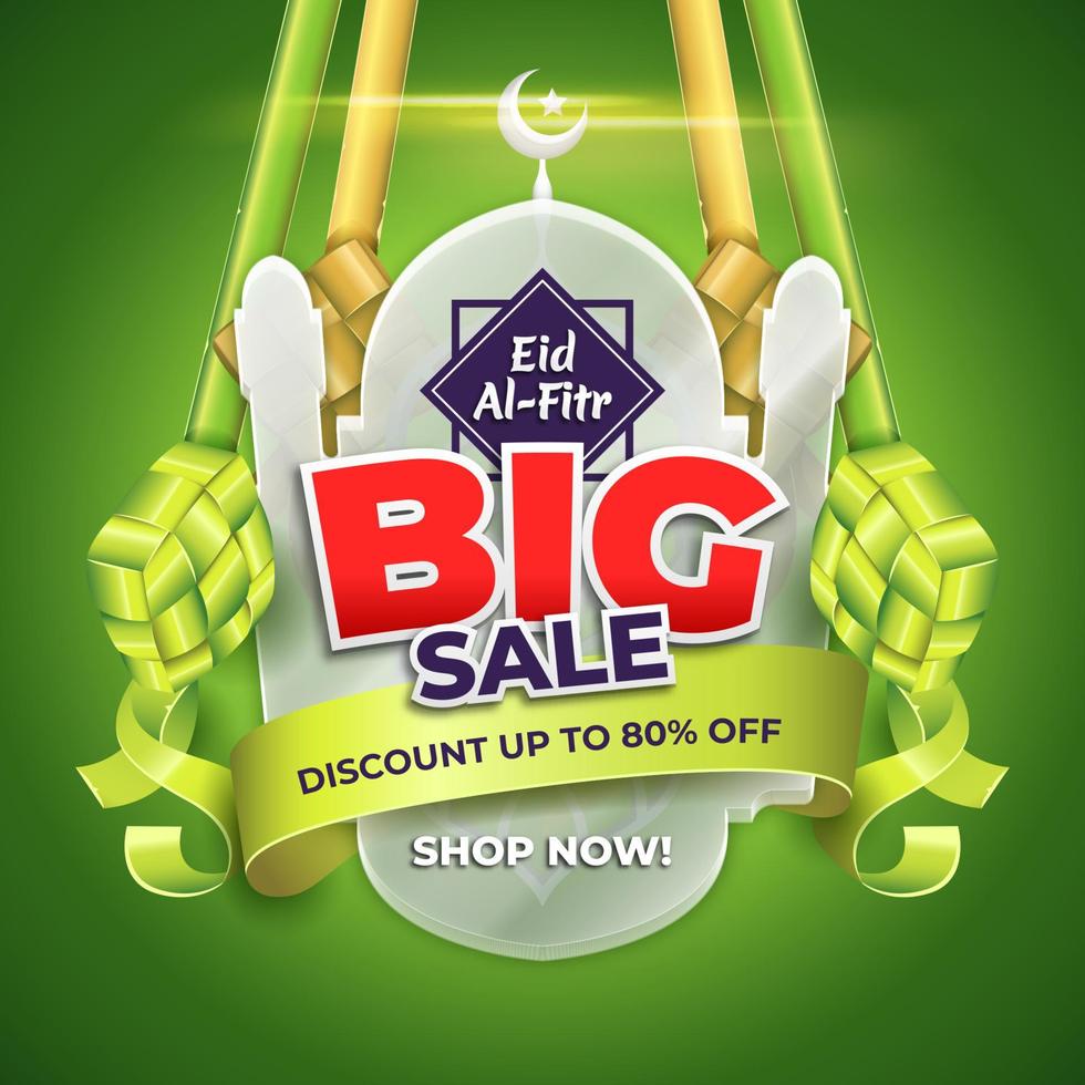 Realistic Ketupats Eid Al-Fitr Sale on Glass Morphism vector