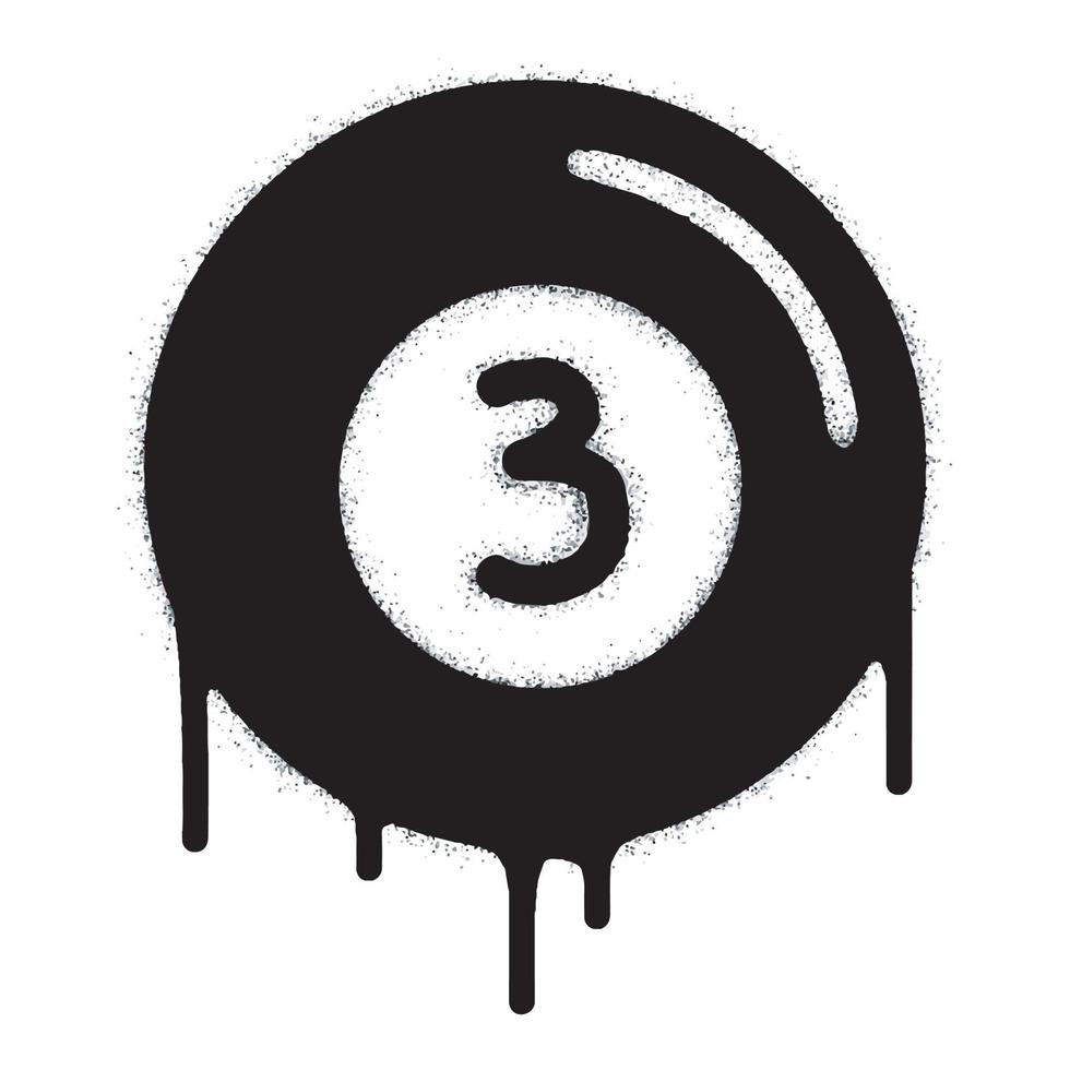 Spray Painted Graffiti Sprayed billiard ball symbol isolated on white background. three ball graffiti icon with overspray in black on white. vector