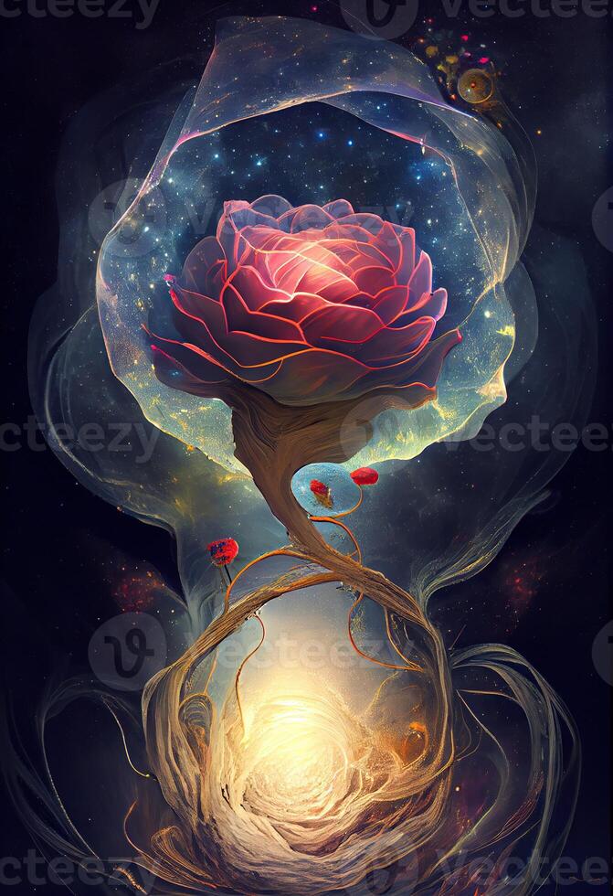 illustration of growth and life, emerging from the cosmos, infinite. Dreamer and mother of nature. photo