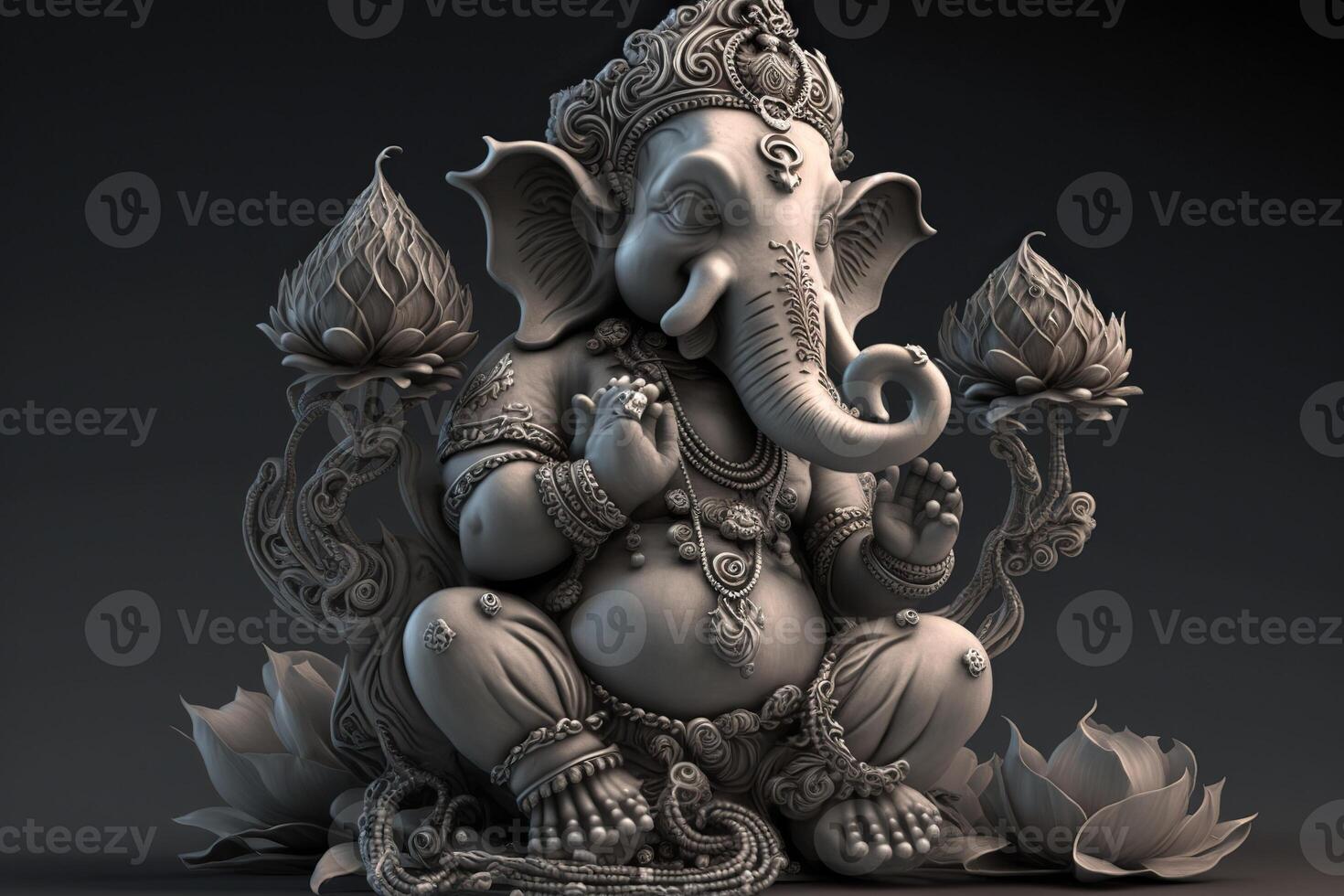 generativo ai ilustración de ganesha hindú Dios , con flores, petróleo pintura tomado arriba dentro cielo, sentado en frente de bokeh mandala antecedentes foto