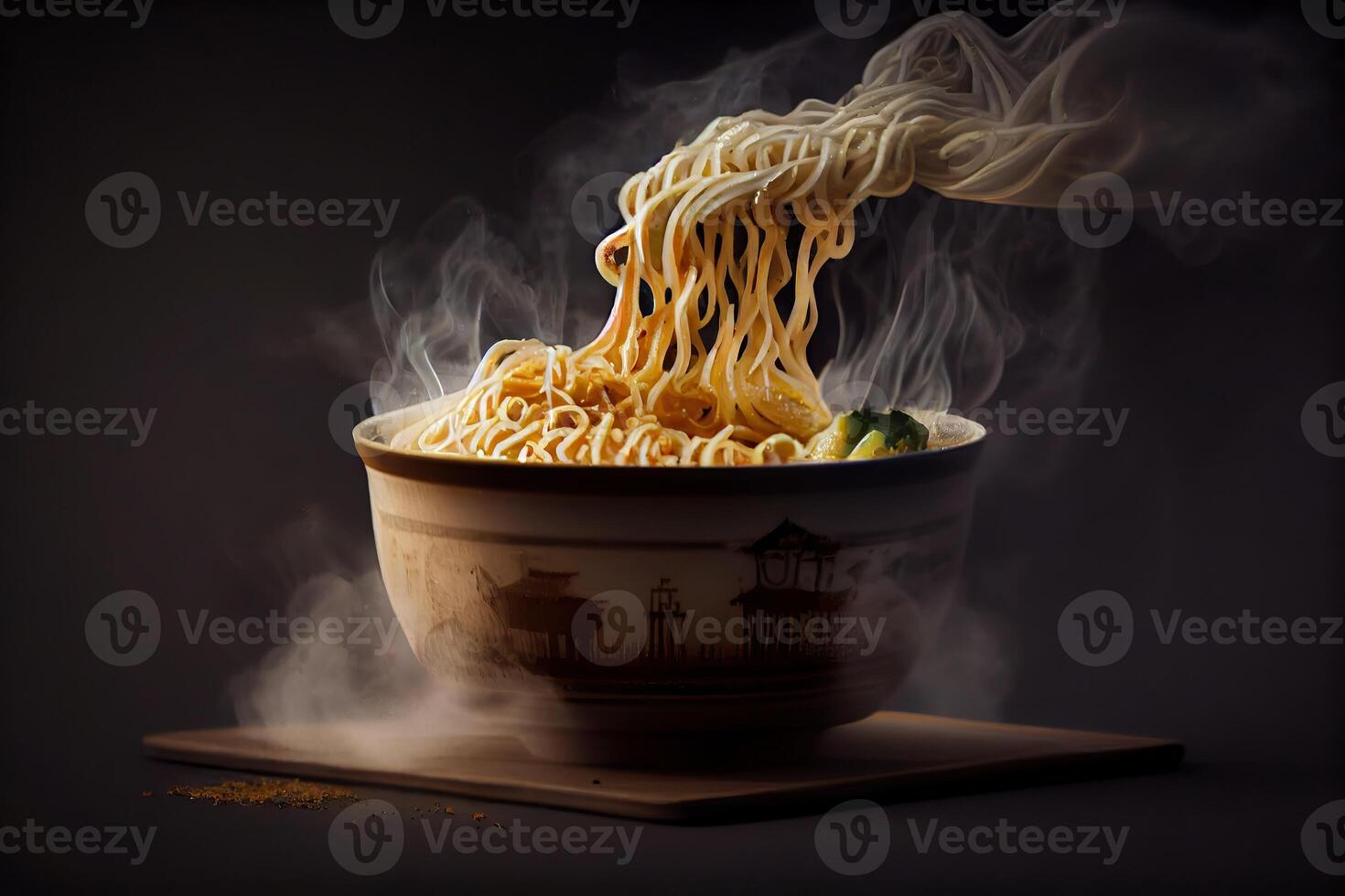 illustration of appetizing bowl of Tom Yum soup, spicy Thai soup with shrimp, seafood, coconut milk and chili pepper in bowl copy space photo