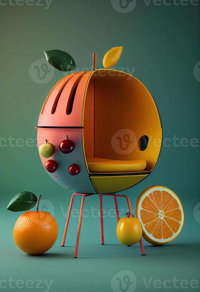 illustration of aim chair have fruit shape, studio background solid photo