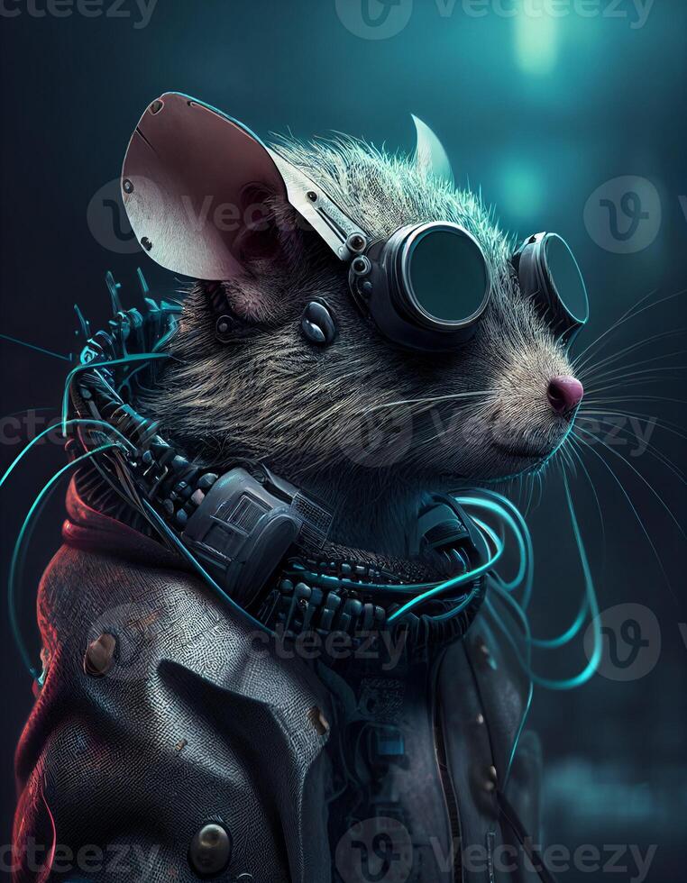 Cyberpunk mouse rat realistic illustration created with ai tools photo
