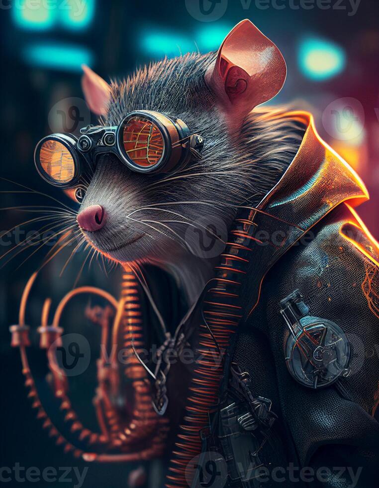 Cyberpunk mouse rat realistic illustration created with ai tools photo