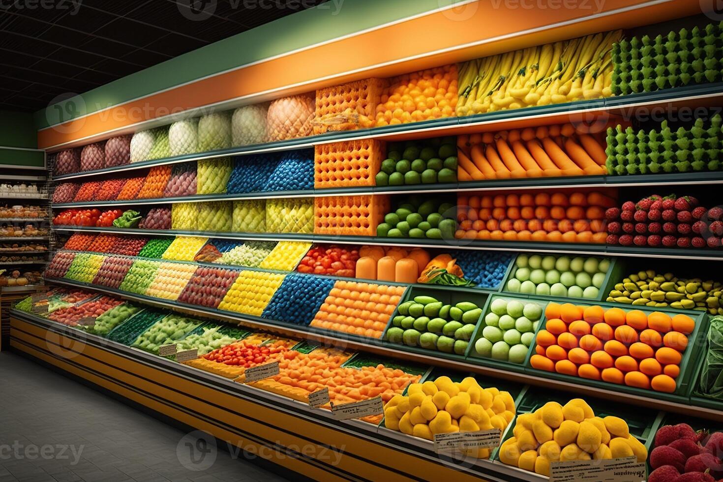 illustration of fresh and colorful, fruit and vegetable section of the