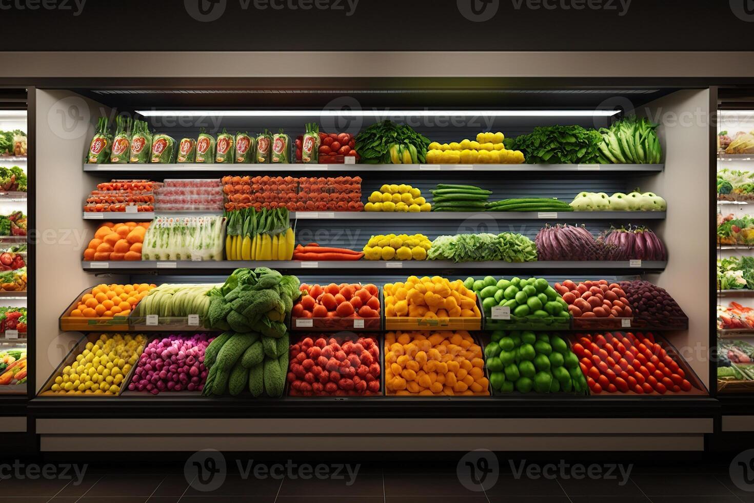 illustration of fresh and colorful, fruit and vegetable section of the supermarket photo