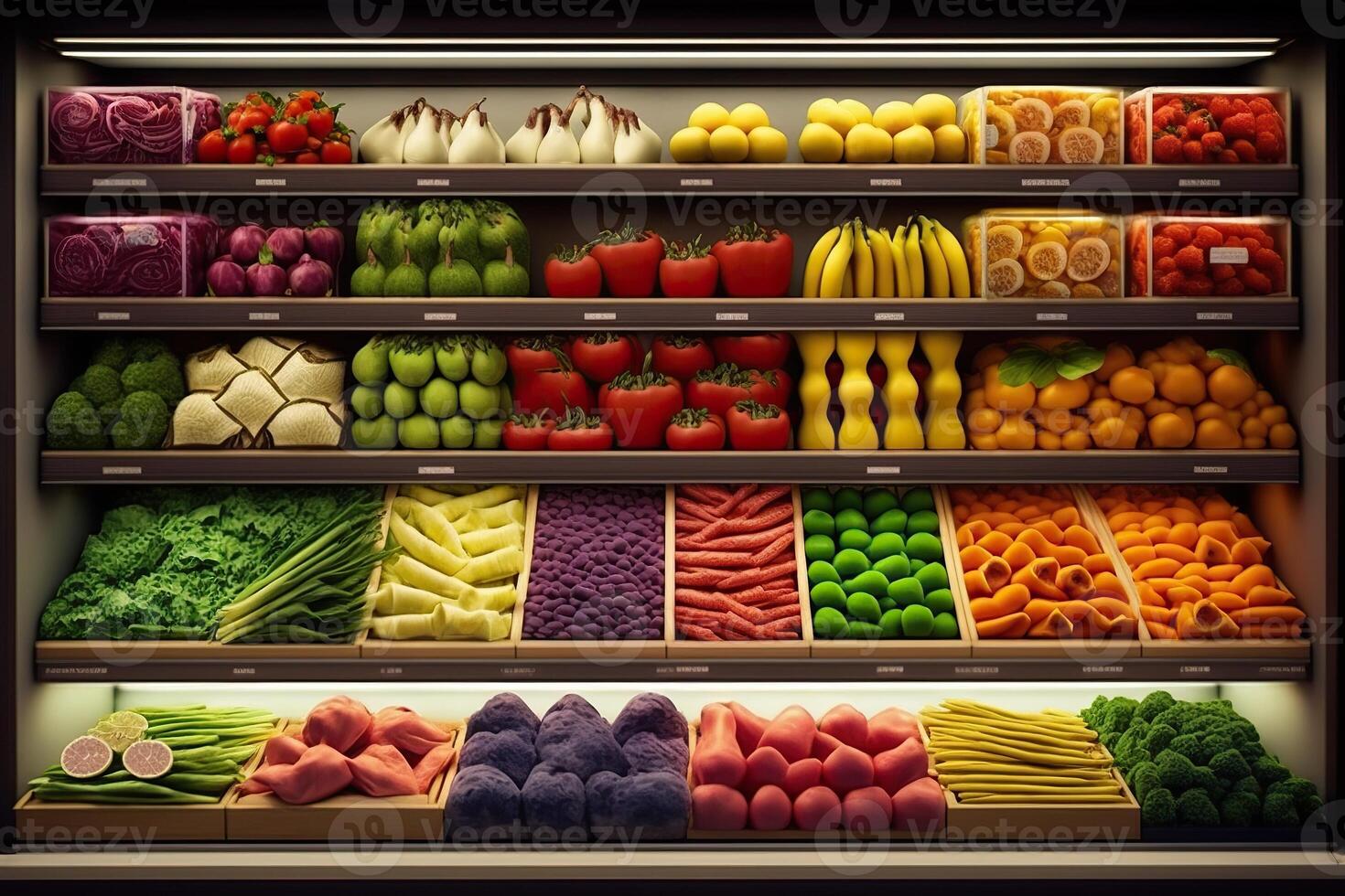 illustration of fresh and colorful, fruit and vegetable section of the supermarket photo