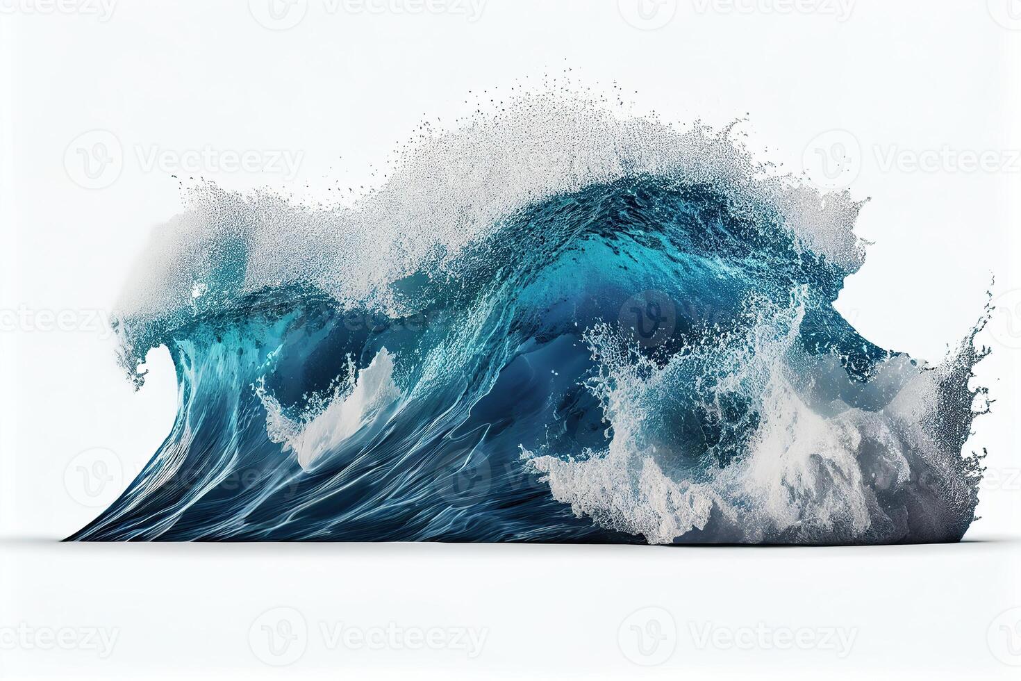 illustration of blue ocean waves with white foam, solid white background photo