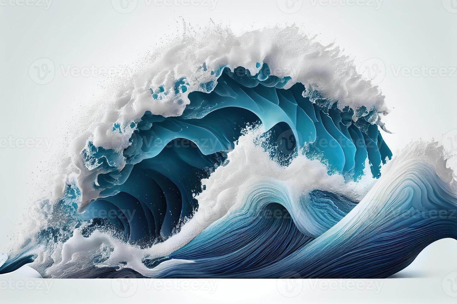 illustration of blue ocean waves with white foam, solid white background photo