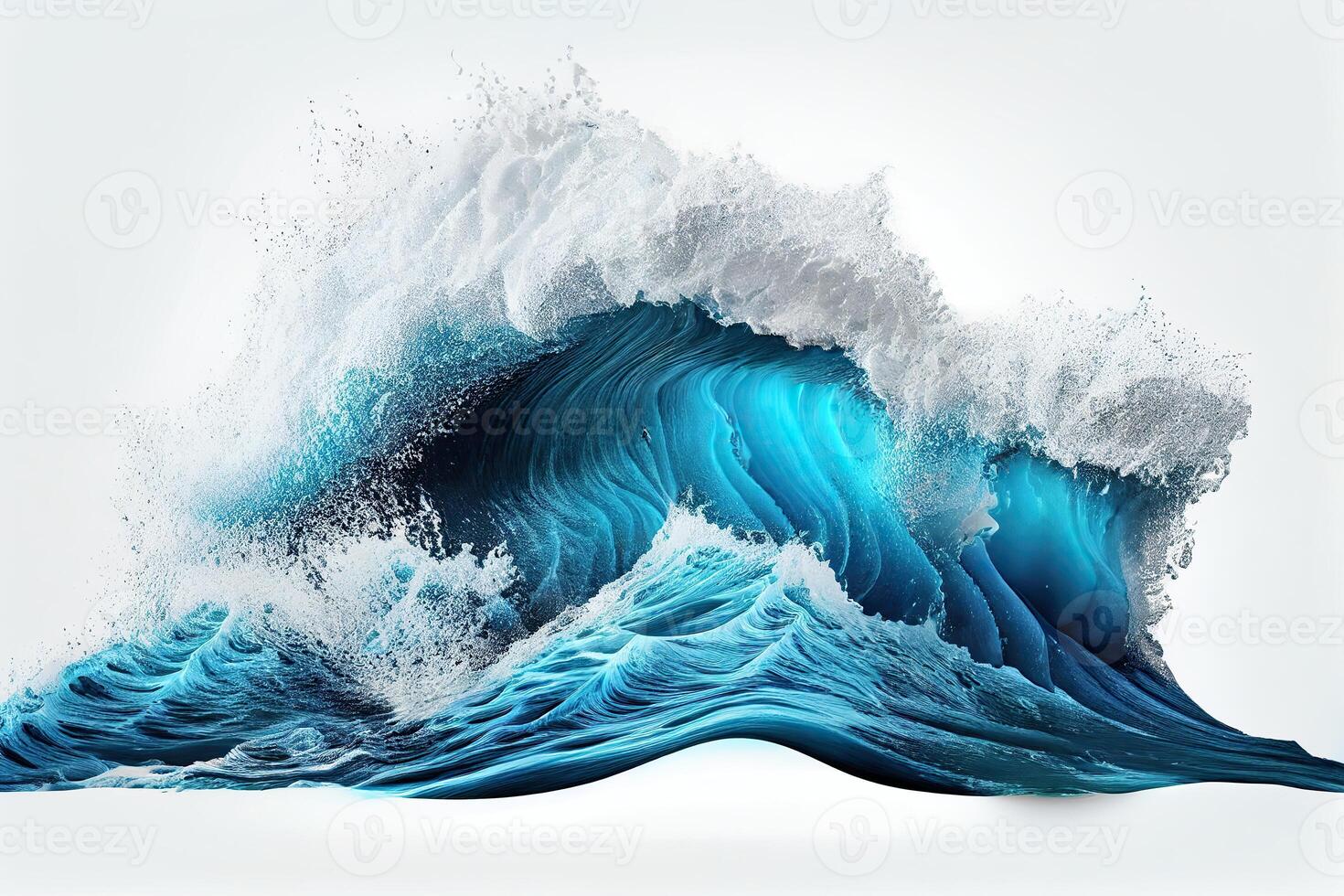 illustration of blue ocean waves with white foam, solid white background photo