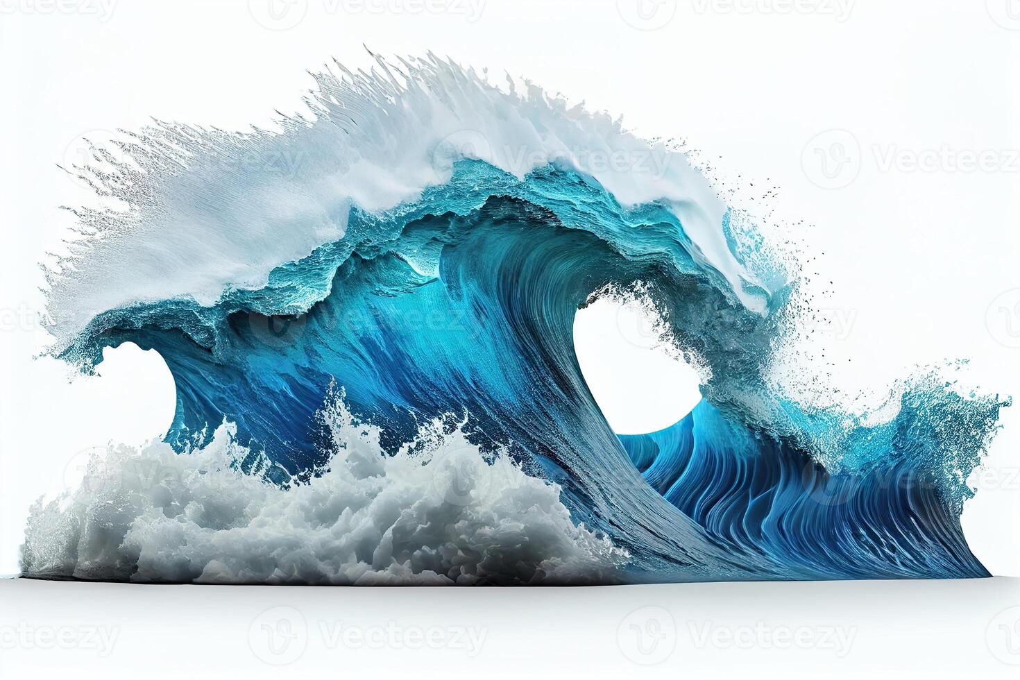 illustration of blue ocean waves with white foam, solid white background photo