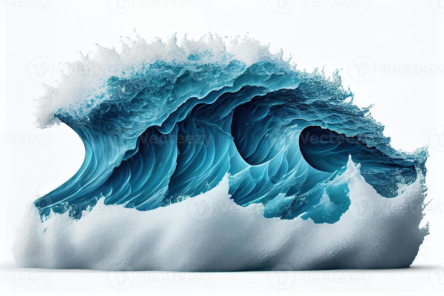 illustration of blue ocean waves with white foam, solid white background photo