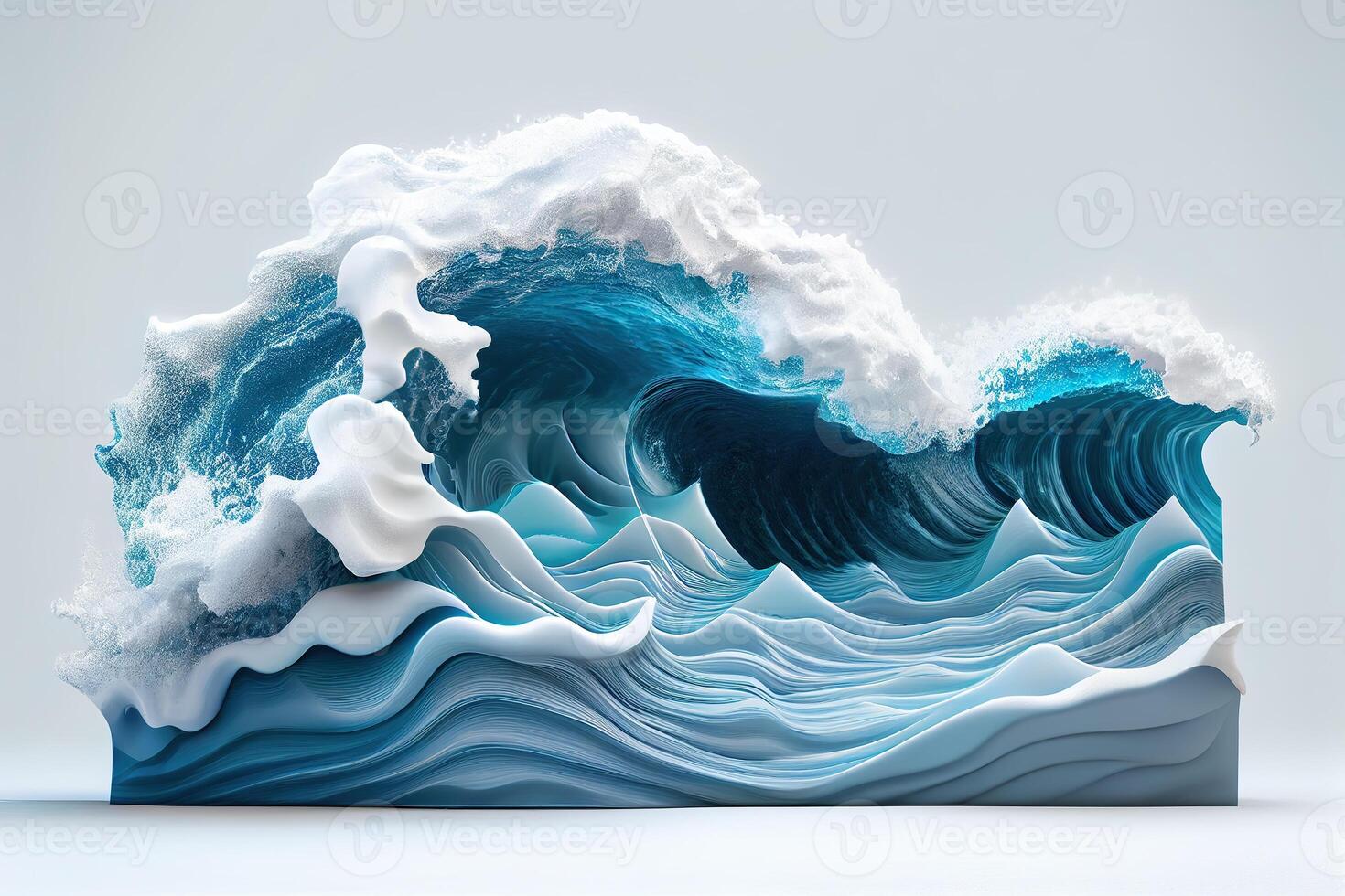 illustration of blue ocean waves with white foam, solid white background photo