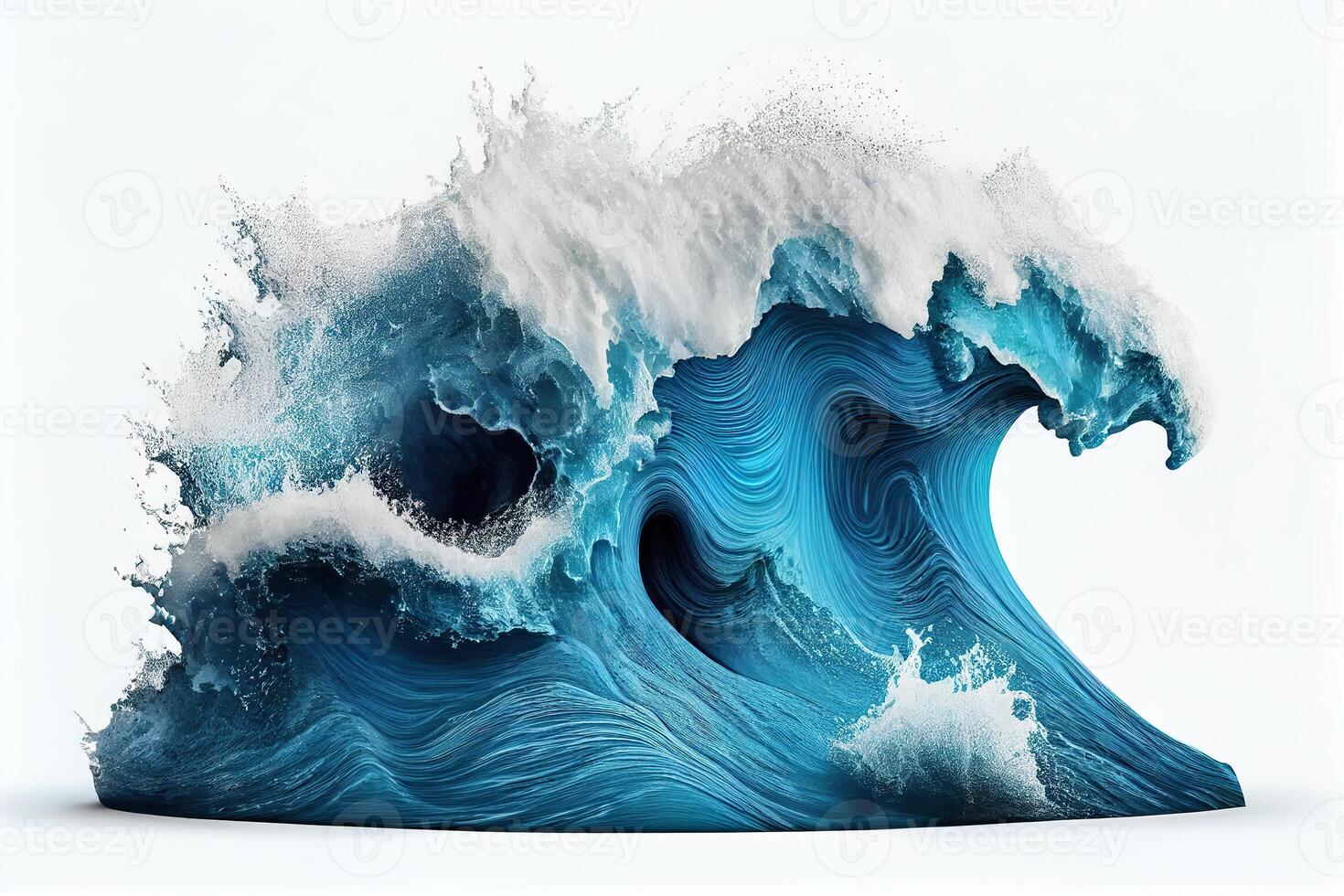 illustration of blue ocean waves with white foam, solid white background photo