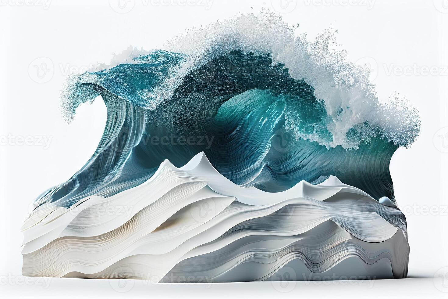 illustration of blue ocean waves with white foam, solid white background photo