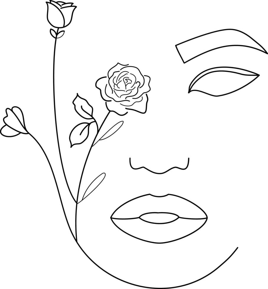 Floral Flower Female Face Line Art vector