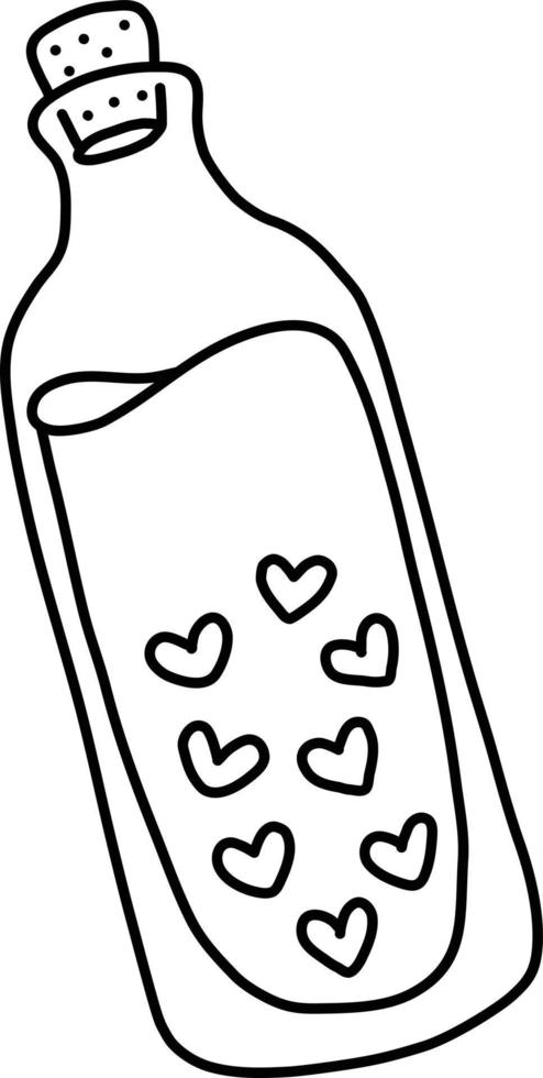 sencillo clipart estilo mensaje en un botella lleno de corazones contorno icono vector