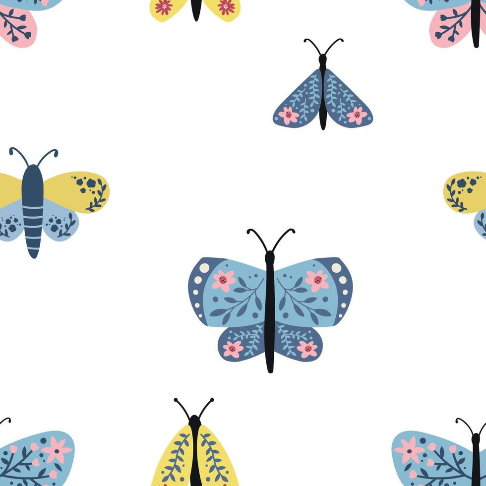 Seamless pattern with butterfly. Spring vector illustration