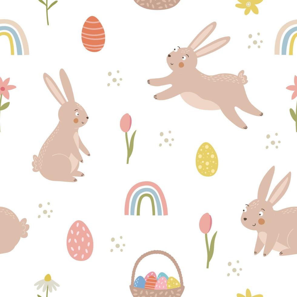 Easter cute bunny seamless pattern vector