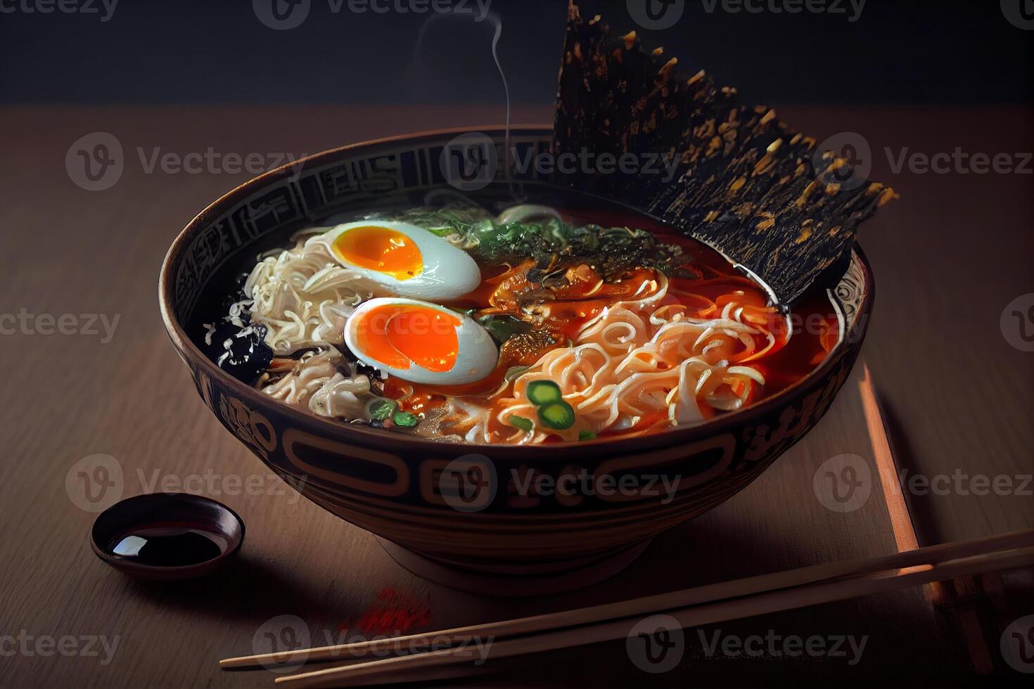 illustration of the most delicious japanese Ramen, soy sauce ramen in pork bone broth photo