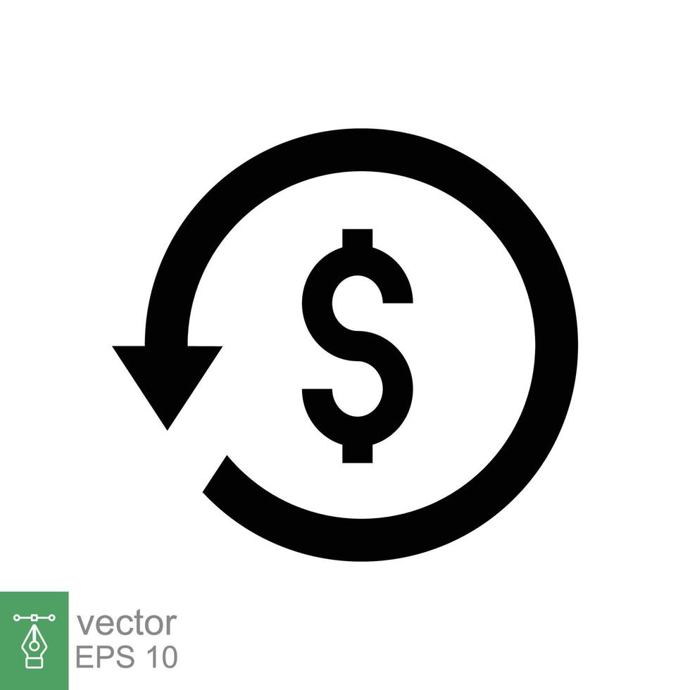 Chargeback flat icon. Simple solid style. Money back, reimburse, rebate, refund, return on investment concept. Black silhouette, glyph symbol. Vector illustration isolated on white background. EPS 10.