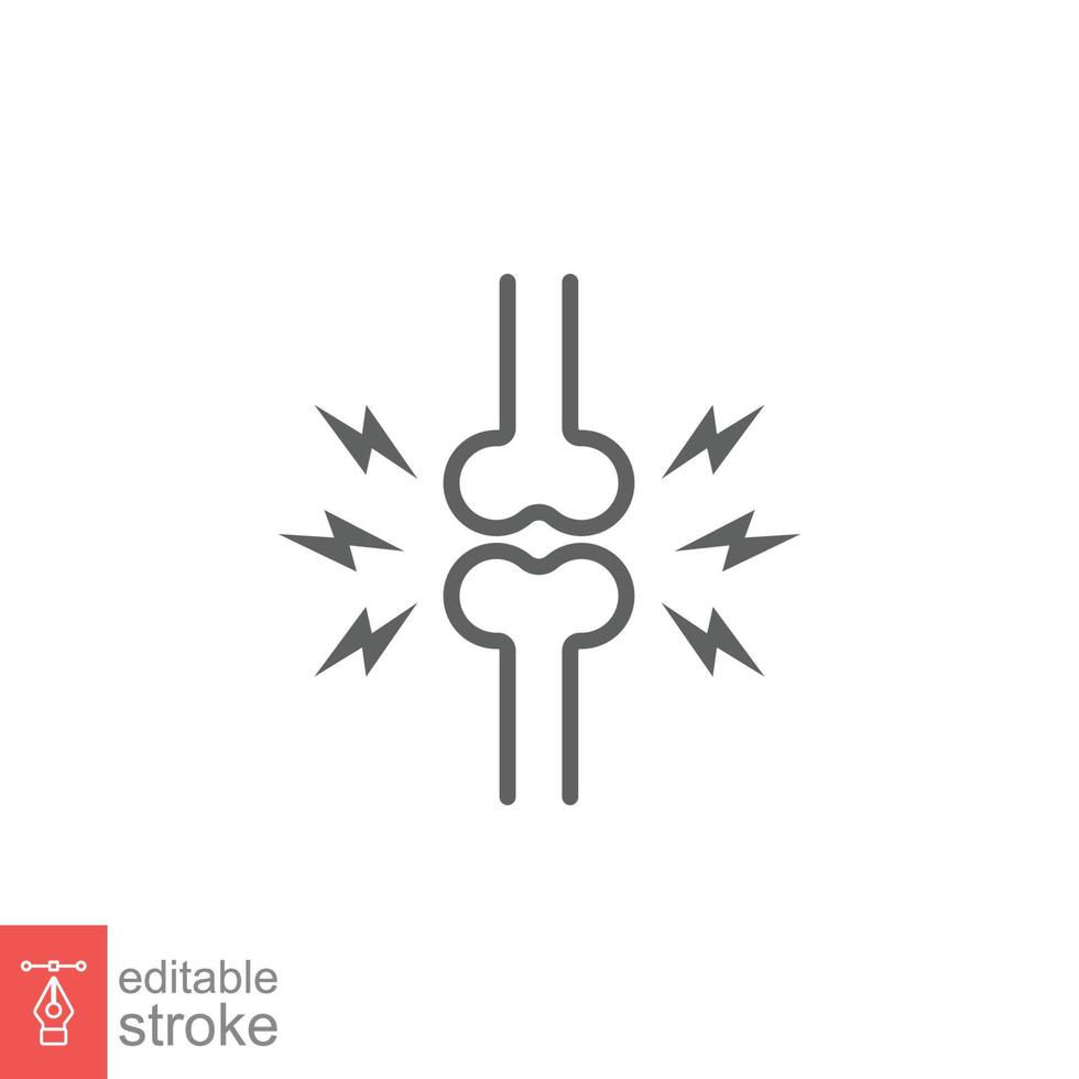Joint pain line icon. Simple outline style. Bone, injury, inflammation, skeleton, hurt, arthritis concept. Linear symbol. Vector illustration isolated on white background. Editable stroke EPS 10.