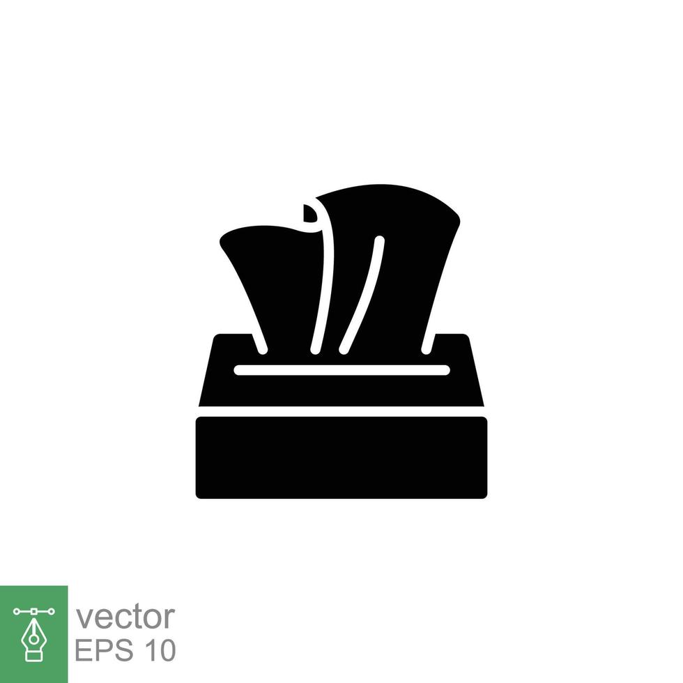 Tissue napkin box icon. Simple solid style. Tissue box, wipe paper, clean and health concept. Black silhouette, glyph symbol. Vector illustration isolated on white background. EPS 10.