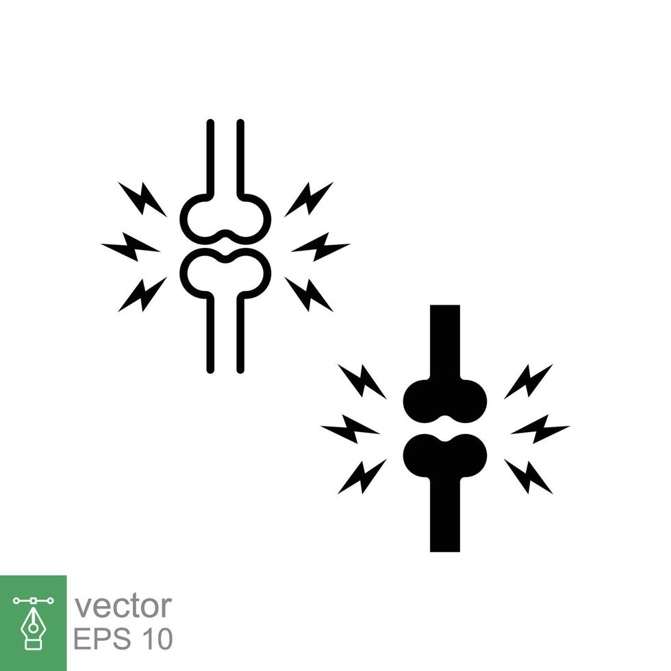 Joint pain flat icon. Simple outline and solid style. Bone, injury, inflammation, arthritis concept. Thin line, silhouette, glyph symbol. Vector illustration isolated on white background. EPS 10.