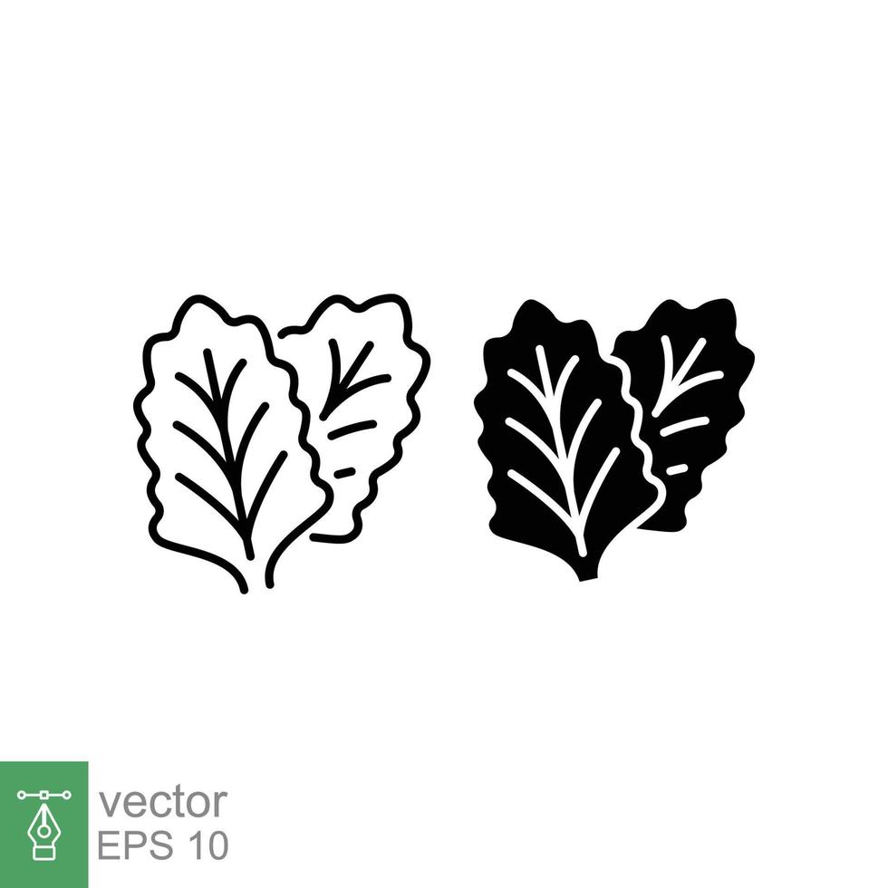 lechuga vegetal icono. sencillo contorno y sólido estilo. ensalada firmar, verde vegetal hojas y orgánico. Delgado línea, silueta, glifo símbolo. vector ilustración aislado en blanco antecedentes. eps 10