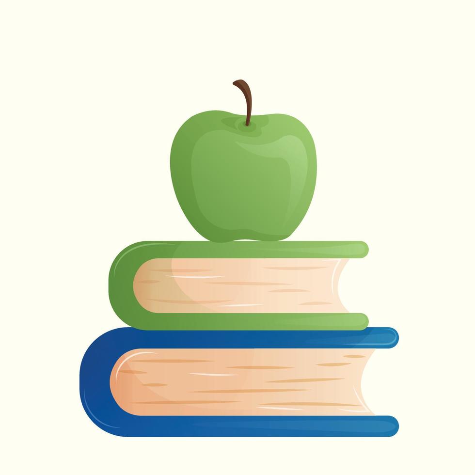 un apilar de dos multicolor sencillo dibujos animados libros y un verde manzana en cima. eco retorcido y sano estilo de vida. saludo cuadrado tarjeta postal para mundo libro día sin texto vector