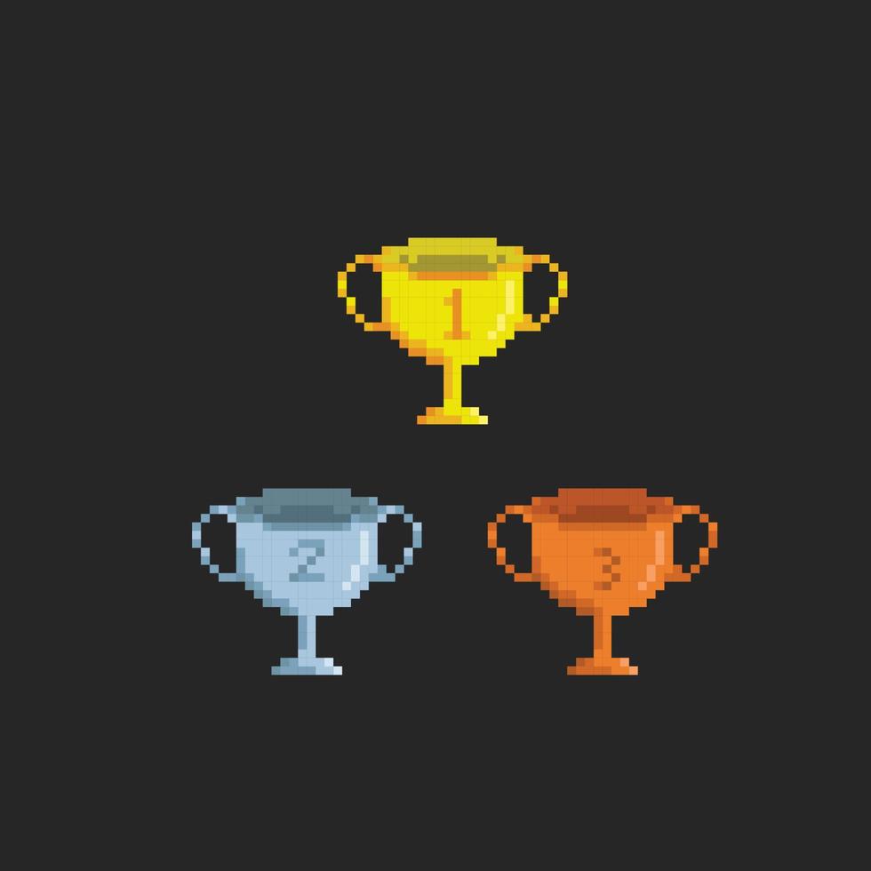 trophy collection set with different color in pixel art style vector