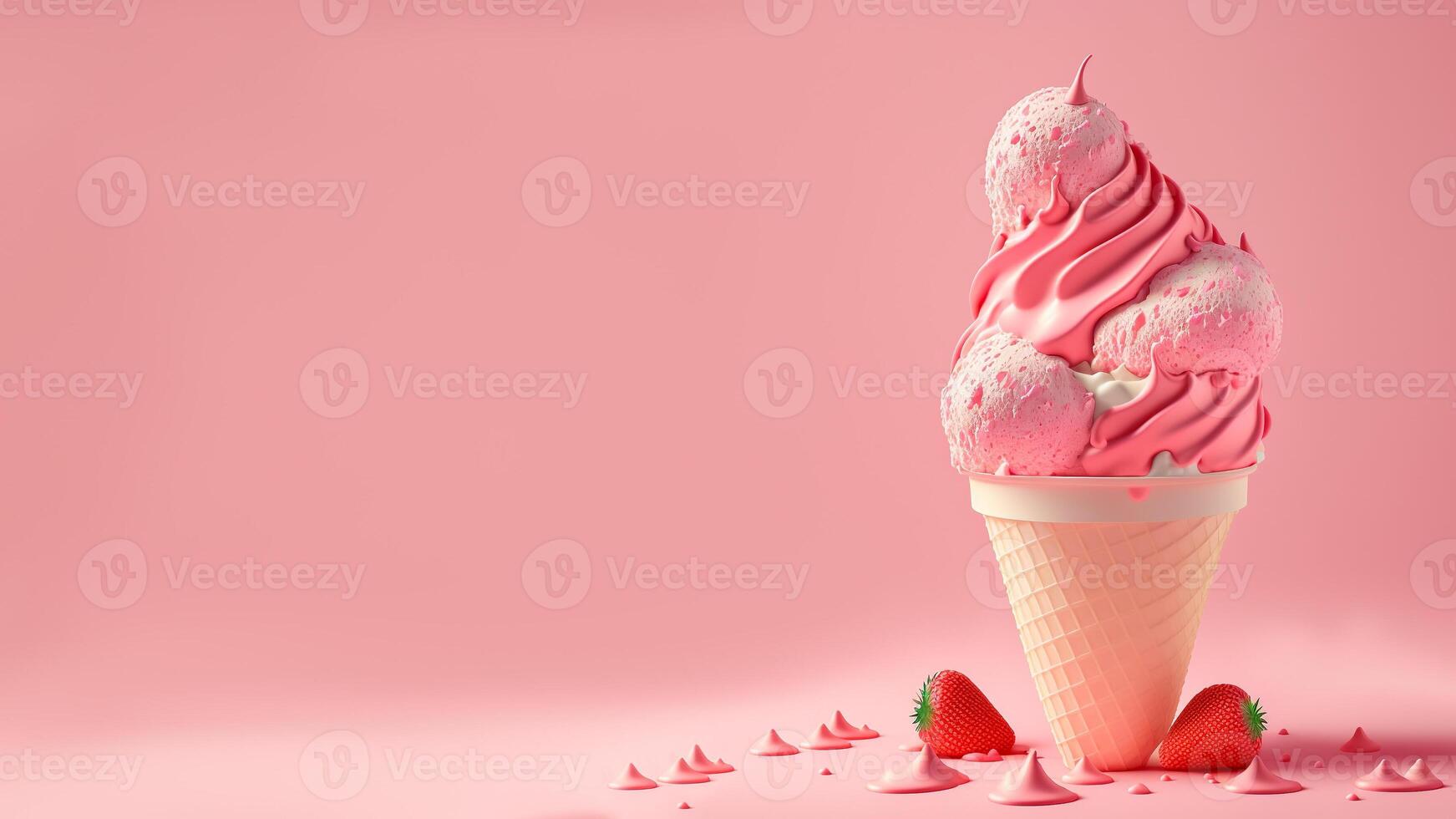 Strawberry ice cream background on pink background. photo