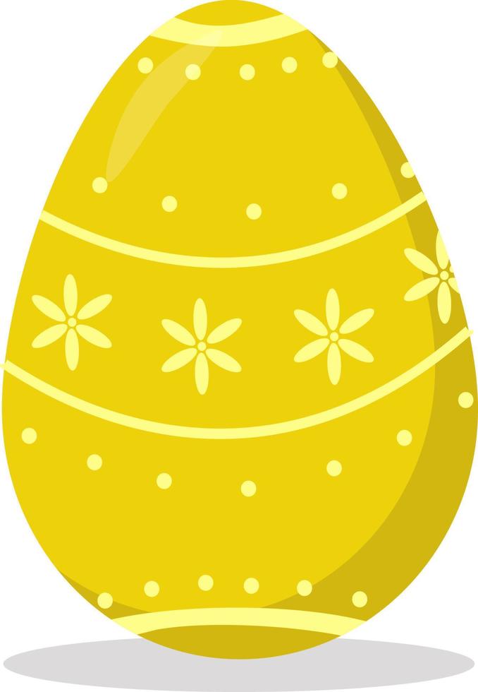 Vector illustration of a yellow Easter egg with a beautiful pattern.  Easter egg with a pattern. Vector isolated drawing.Postcard.A flat illustration drawn by hand.