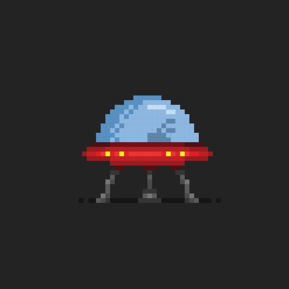 alien ship in pixel art style vector