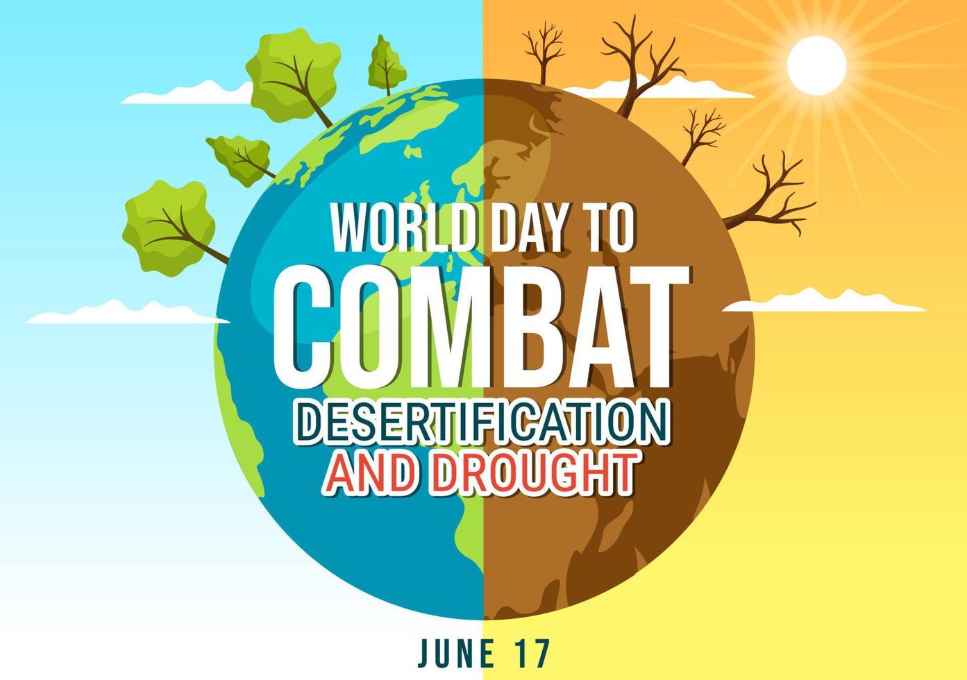 mundo día a combate desertificación y sequía vector ilustración con torneado el Desierto dentro fértil tierra y pastos en mano dibujado ilustración