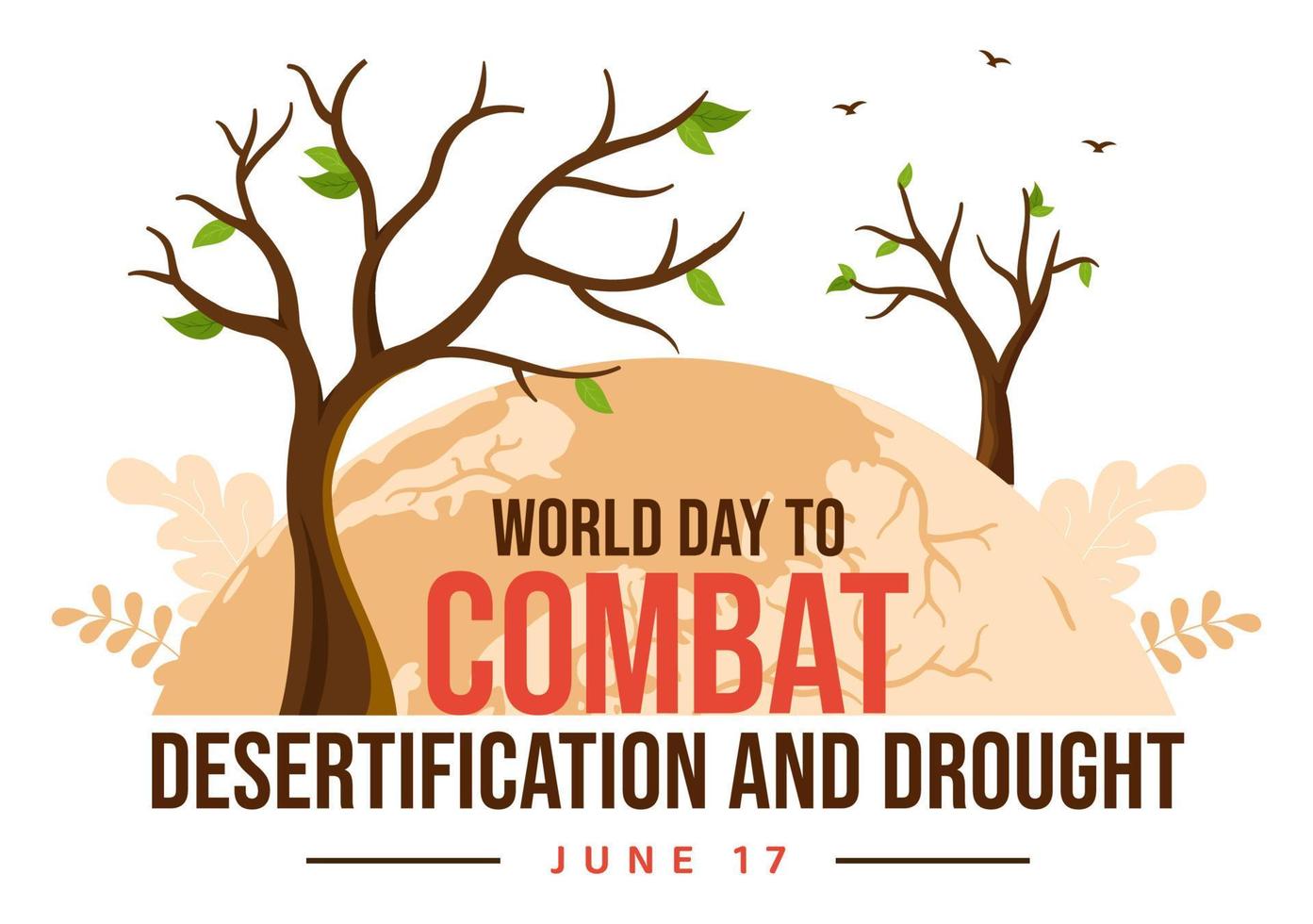 World Day to Combat Desertification and Drought Vector Illustration with Turning the Desert Into Fertile Land and Pastures in Hand Drawn Illustration